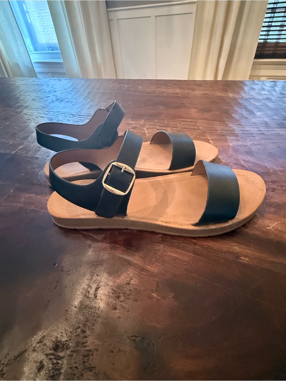 Solanz Plenty Black Faux Leather Sandal 9